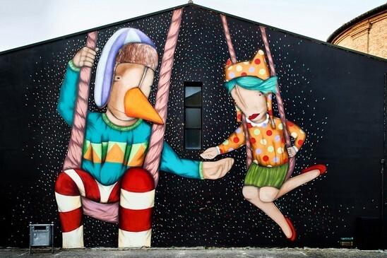 Volare per poi incontrarsi Tony Gallo murale per IDoLove urban art festival Comune di Dolo