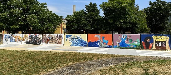 Il mondo di Pinocchio Simone Faggian e Laura Squarcina murale per IDoLove urban art festival Comune di Dolo
